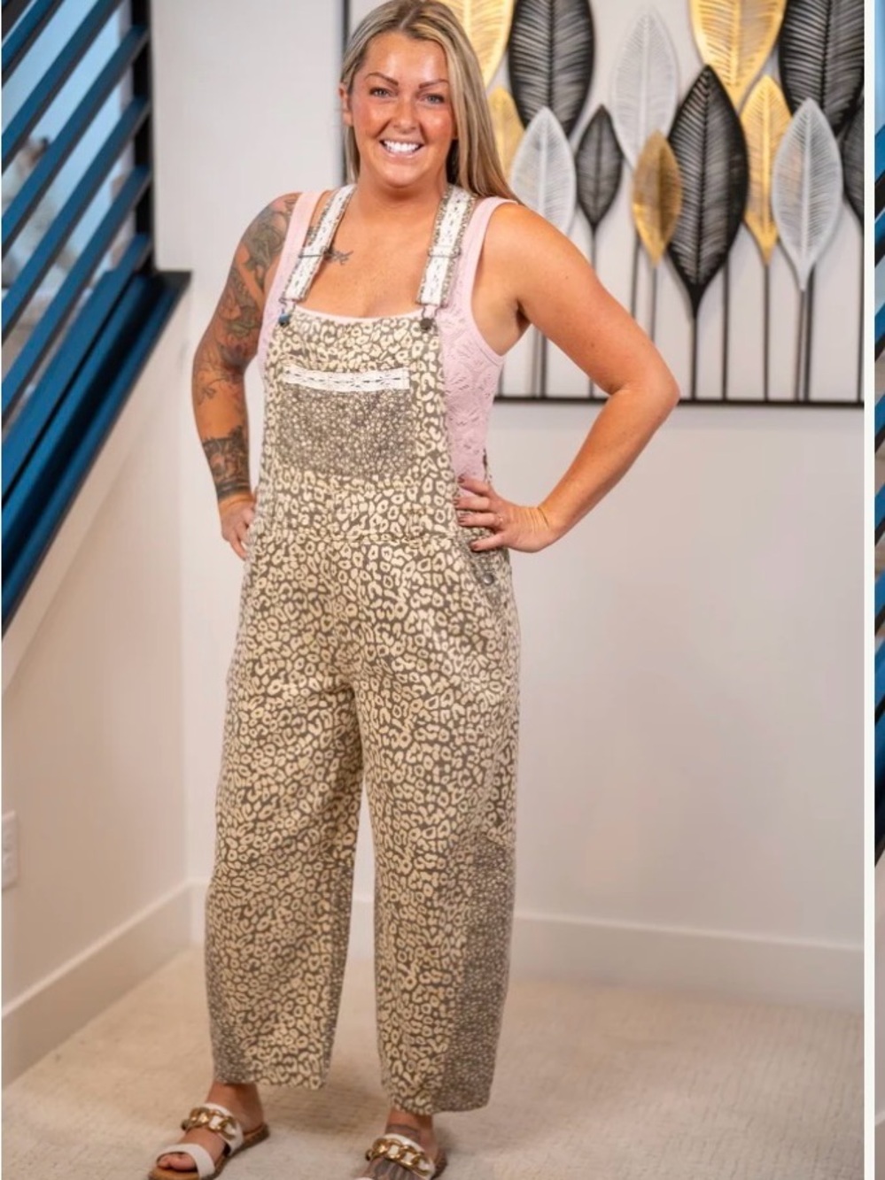 Leopard Print Wide-Leg Jumpsuit Overalls